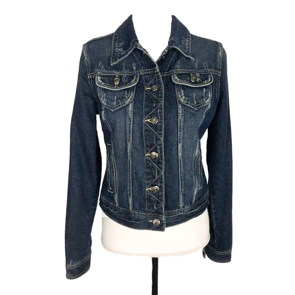 Celebrity Pink Denim Blue Jean Distress Faded Jacket Size‎ M